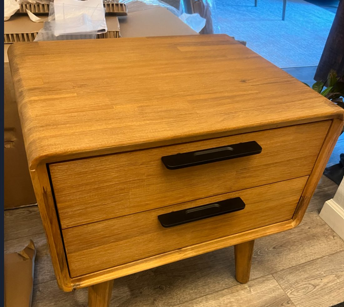 Walnut two drawer nightstand customer photo