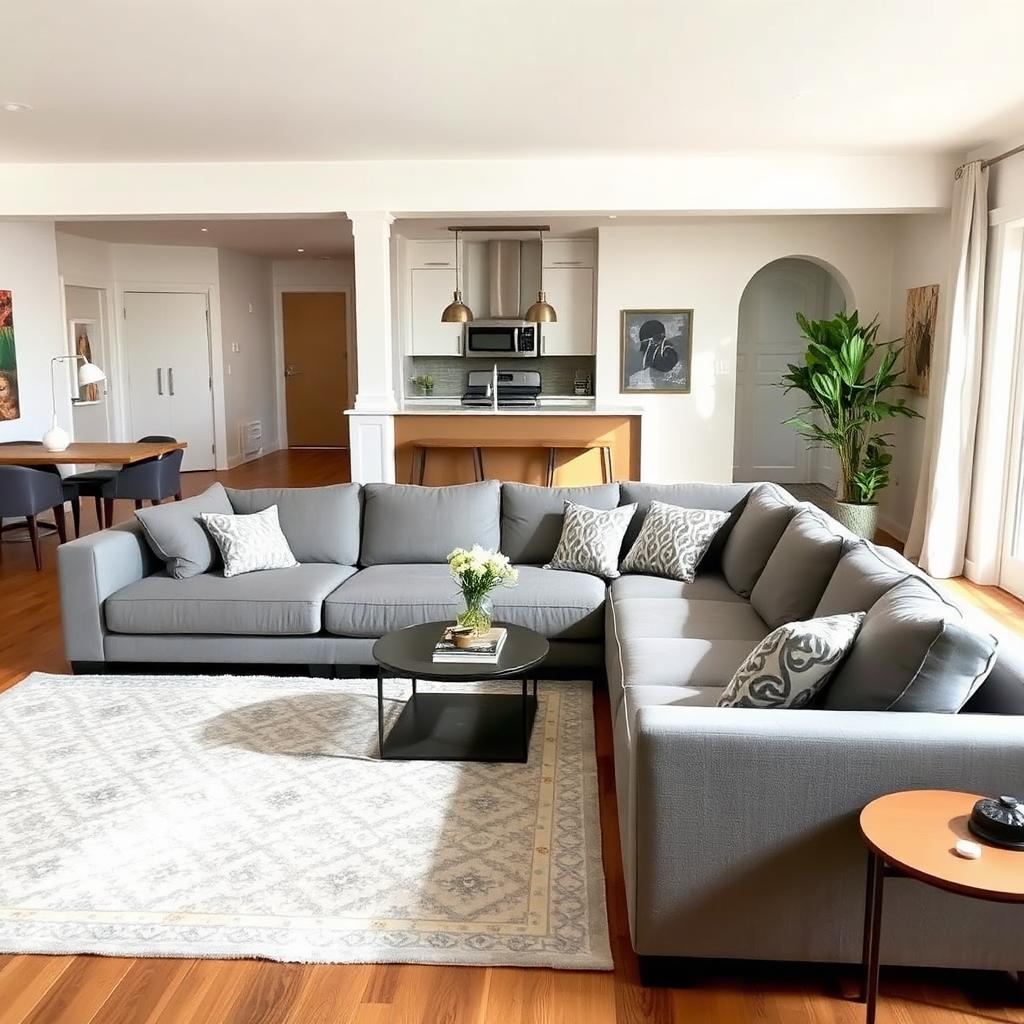 Staged sectional in a living room, mock photo