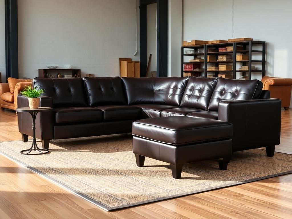 Leather sectional in a loft warehouse, mock photo